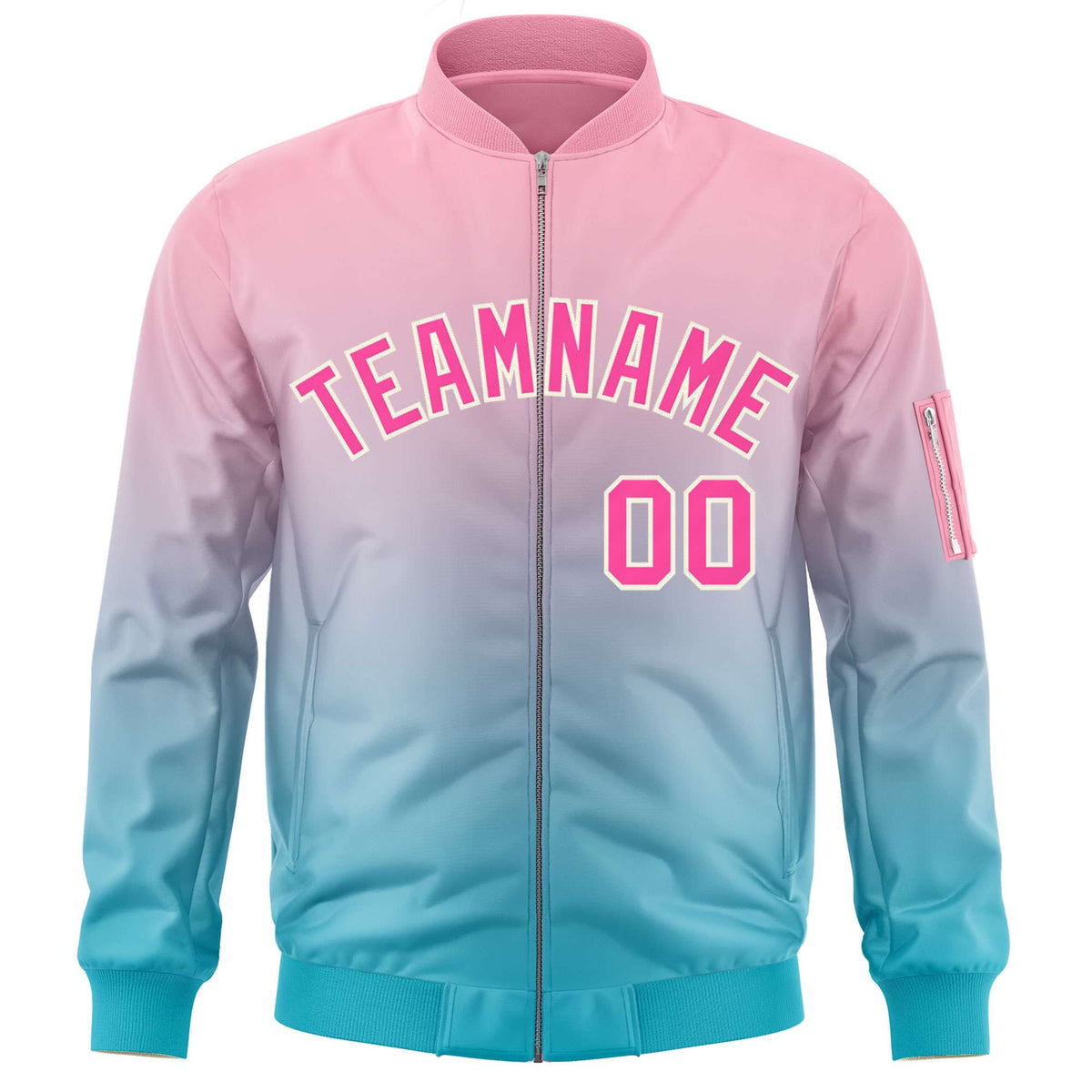 Custom Pink Light Blue Varsity Full-Zip Gradient Fashion Letterman Bomber Jacket