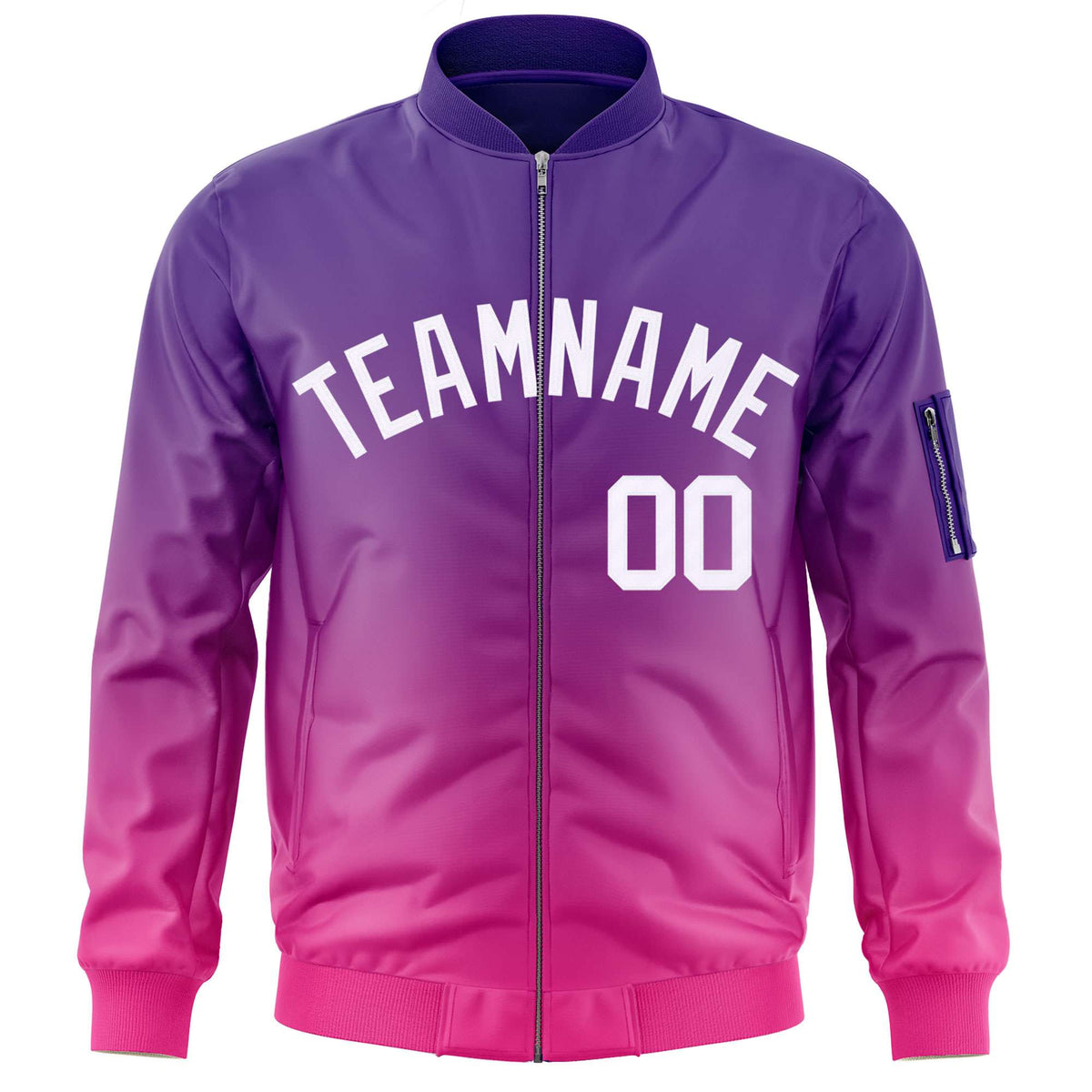 Custom Purple Pink-White Varsity Full-Zip Gradient Fashion Letterman Bomber Jacket