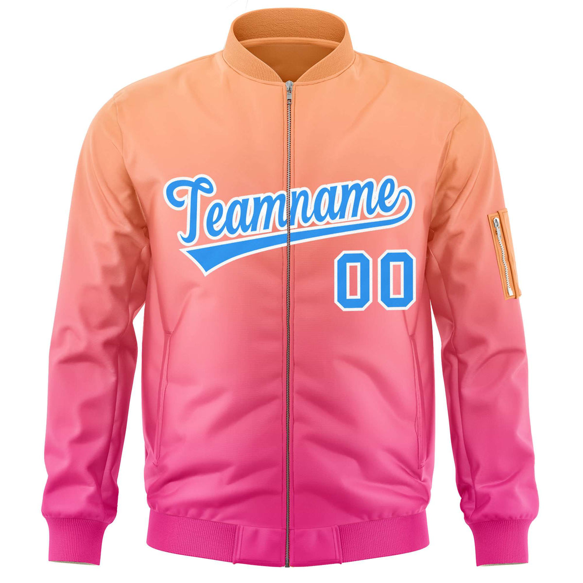 Custom Orange Pink-Powder Blue Varsity Full-Zip Gradient Fashion Letterman Bomber Jacket