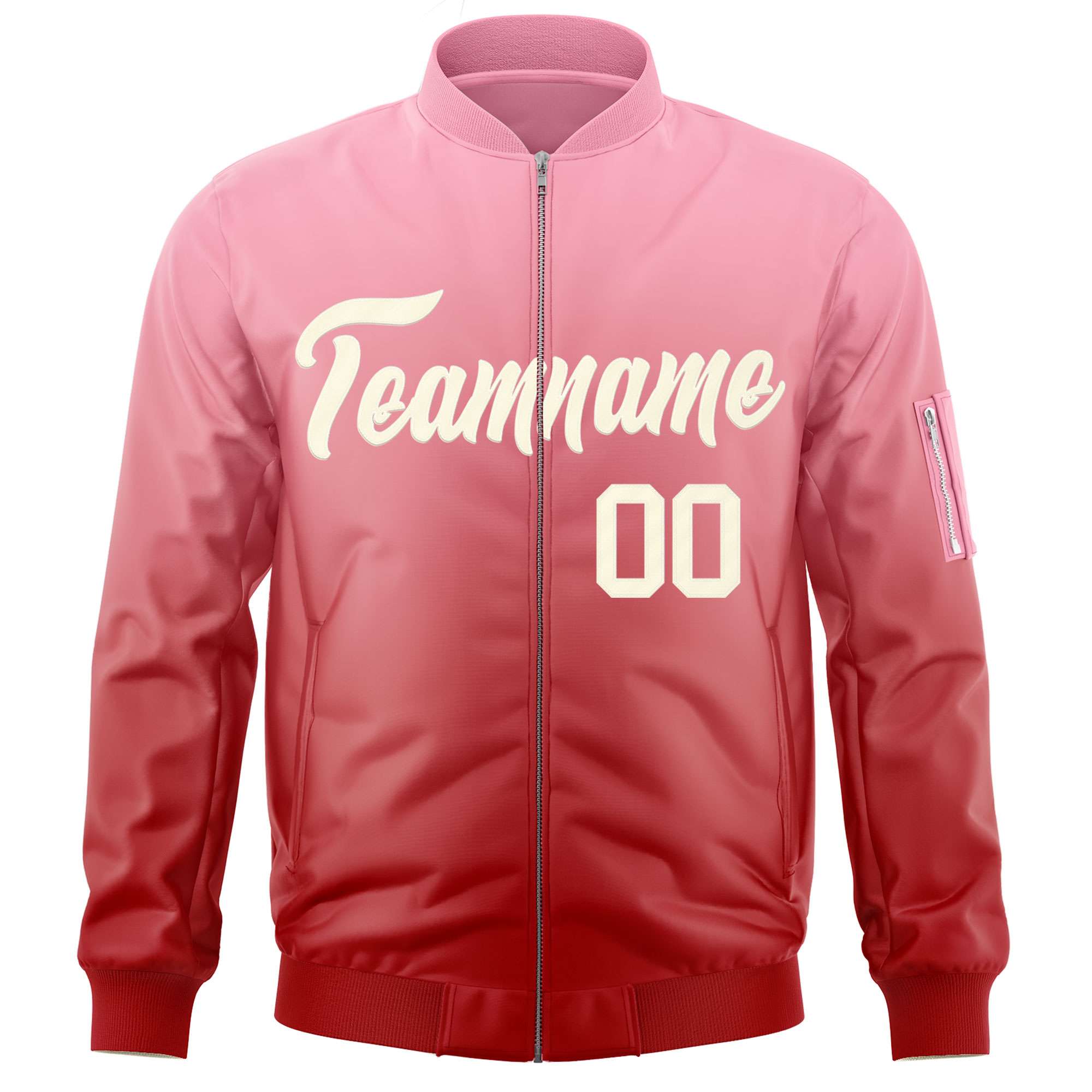 Custom Pink Red-Cream Varsity Full-Zip Gradient Fashion Letterman Bomber Jacket
