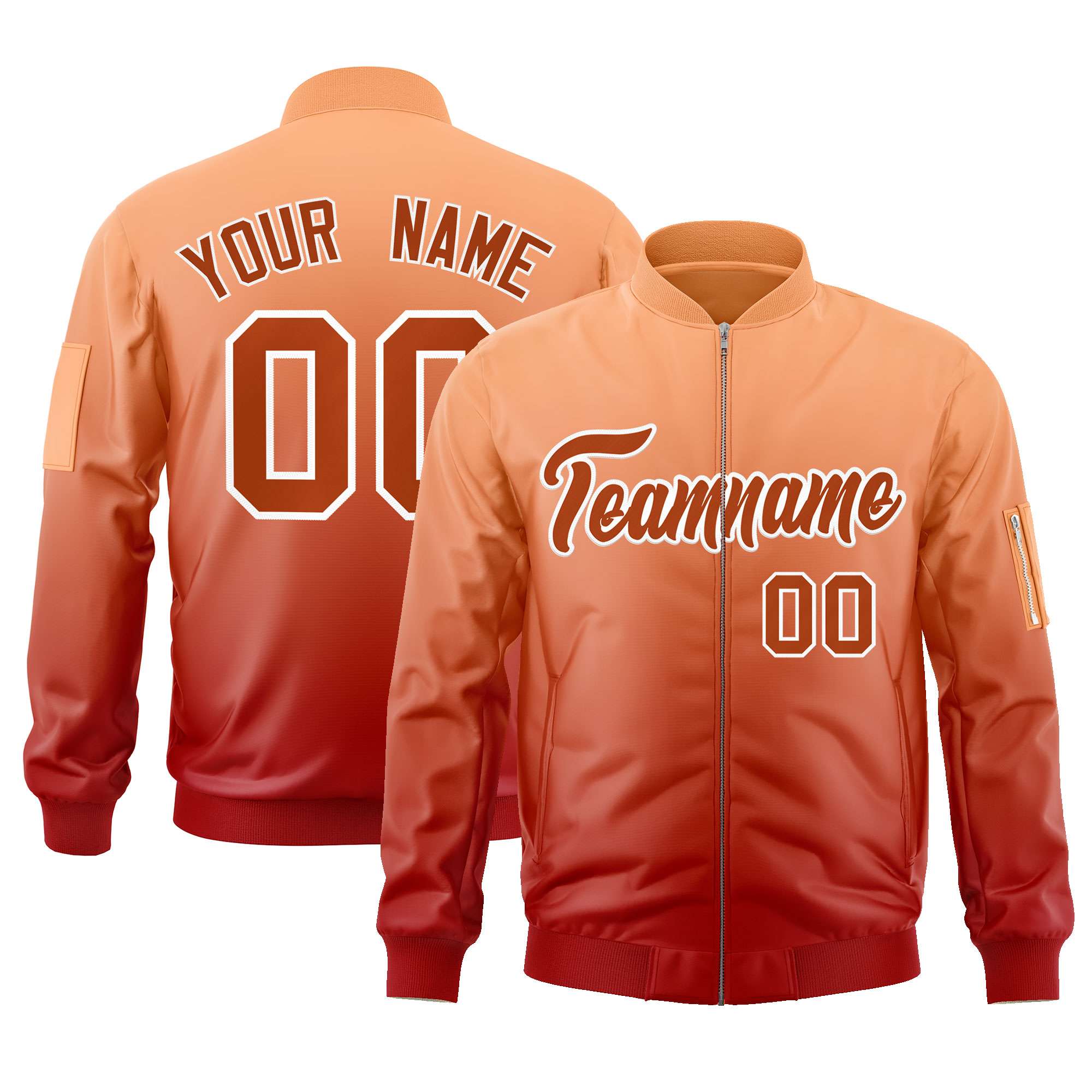 Custom Orange Red Varsity Full-Zip Gradient Fashion Letterman Bomber Jacket
