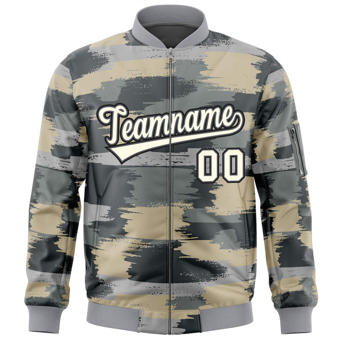 Custom Khaki Black Varsity Full-Zip Camo Letterman Bomber Jacket