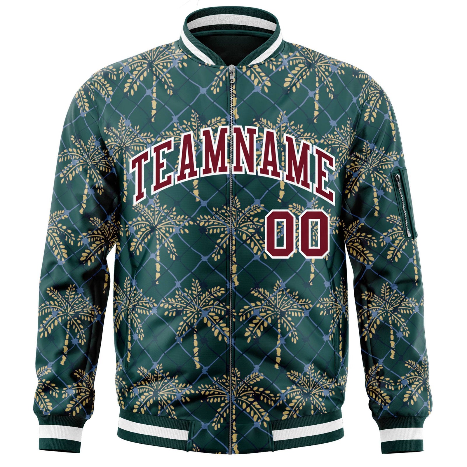 Custom Midnight Green Crimson Varsity Full-Zip Hawaii Letterman Bomber Jacket