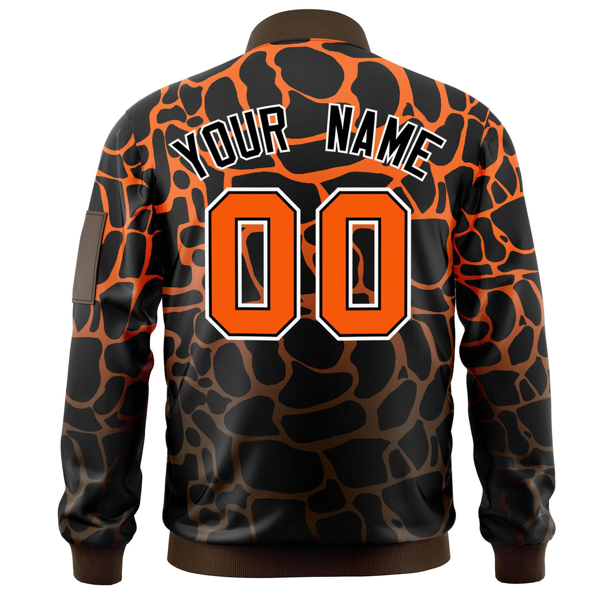 Custom Black Orange-Brown Varsity Full-Zip Spotted Letterman Bomber Jacket