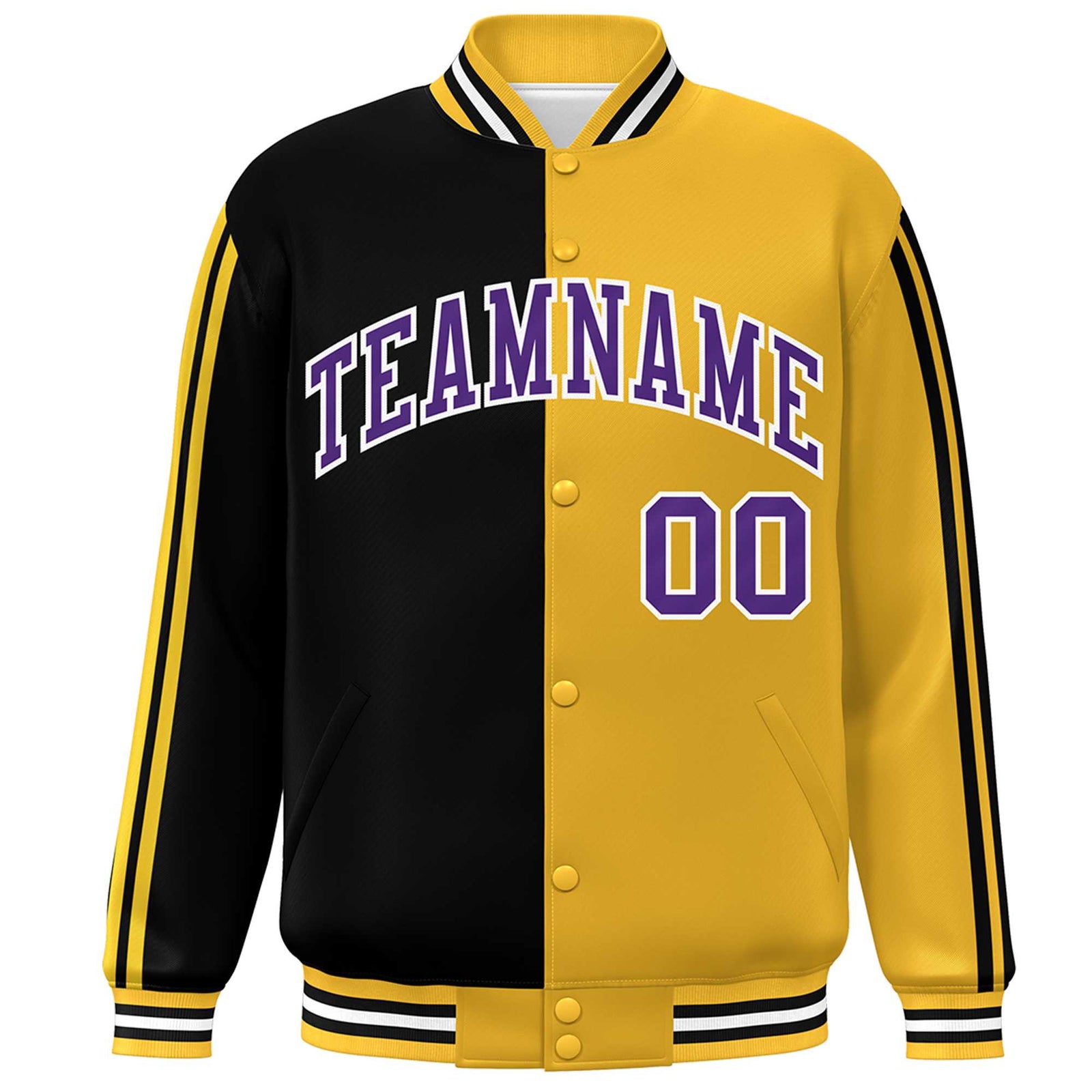 Custom Gold Black-White Two Tone Color Block Bomber Varsity Baseball Jacket
