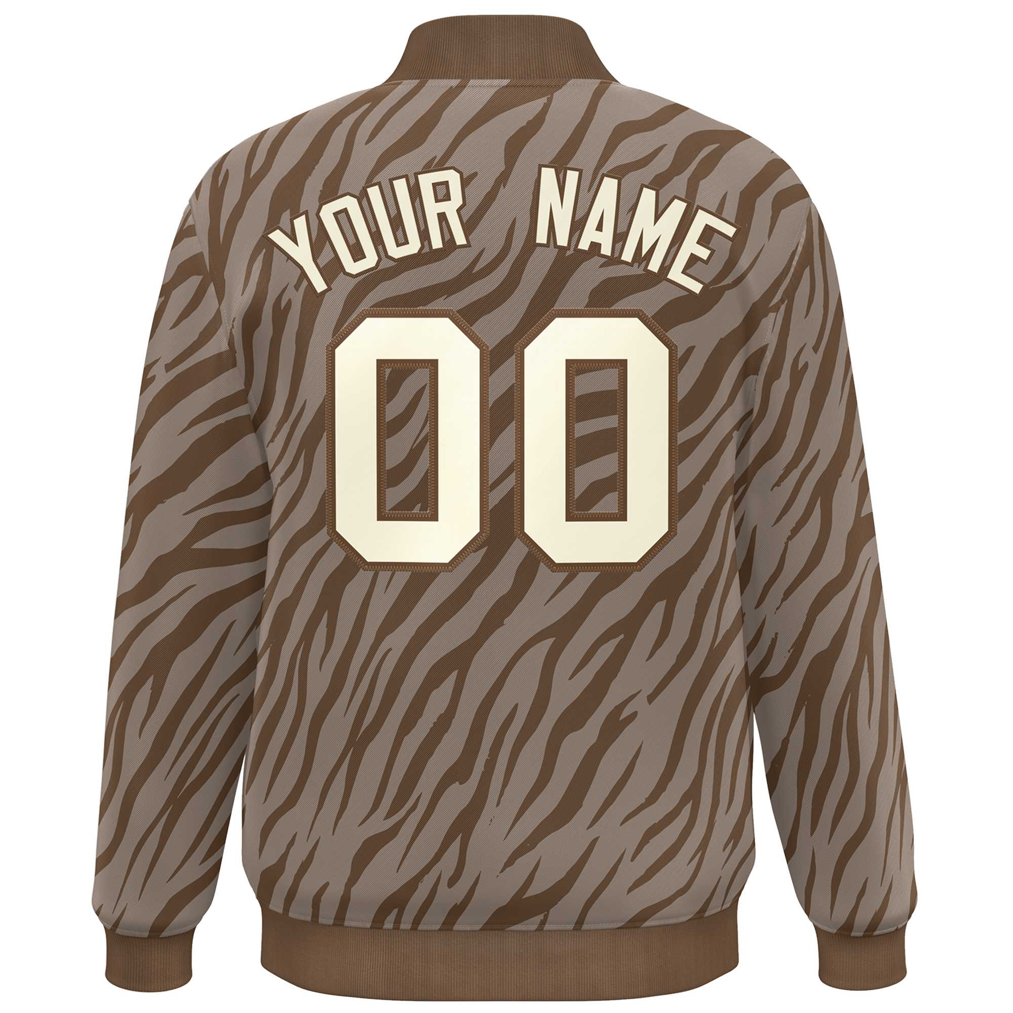 Custom Brown Cream Tiger Stripes Graffiti Pattern Bomber Varsity Jacket