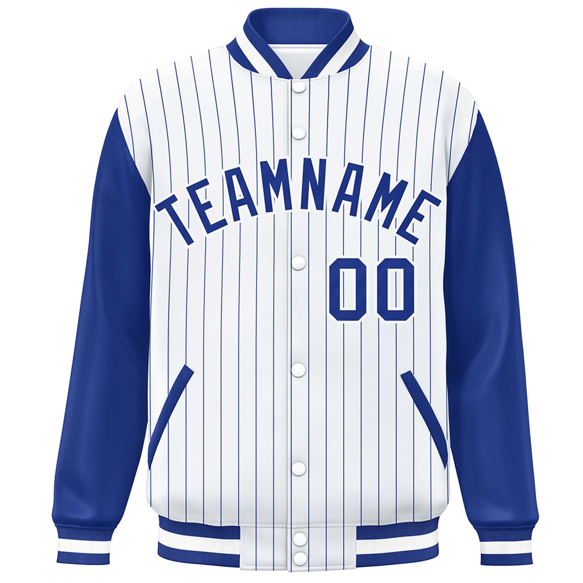 Custom White Royal Stripe Fashion Bomber Varsity Jacket with Raglan Sleeves
