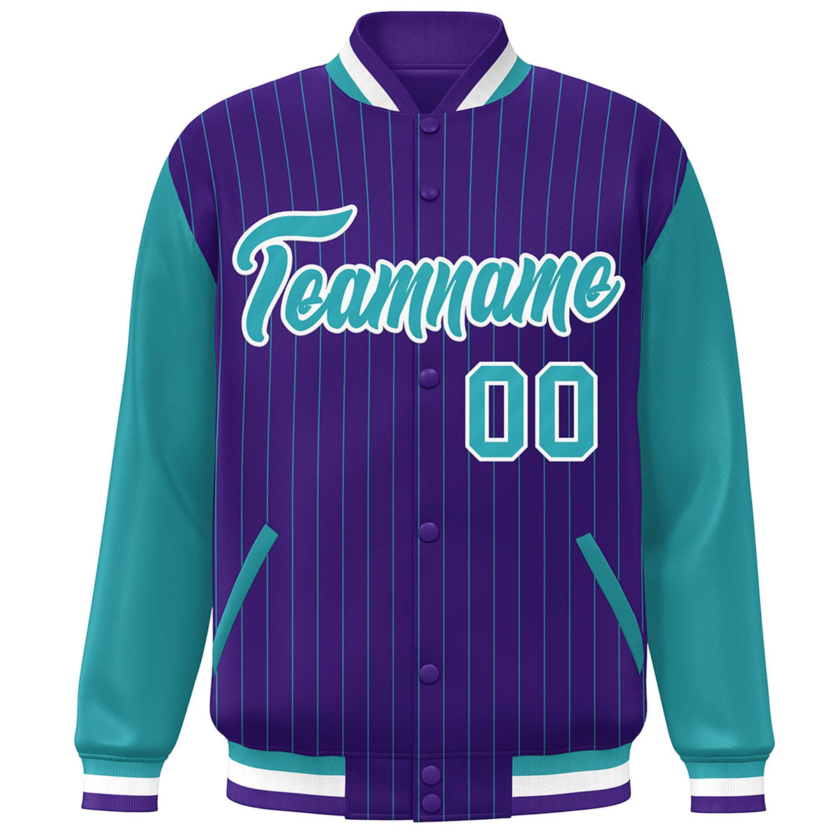 Custom Purple Aqua-White Stripe Fashion Bomber Varsity Jacket with Raglan Sleeves