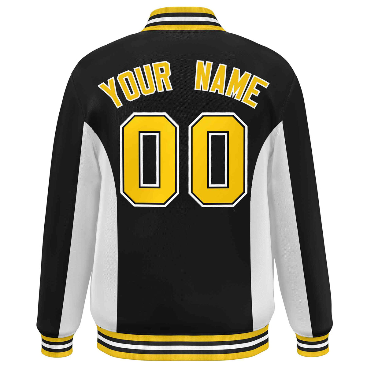 Custom Black White-Gold Varsity Full-Snap Color Block Letterman Baseball Jacket