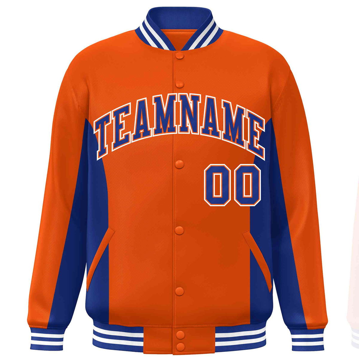Custom Orange Royal Varsity Full-Snap Color Block Letterman Baseball Jacket