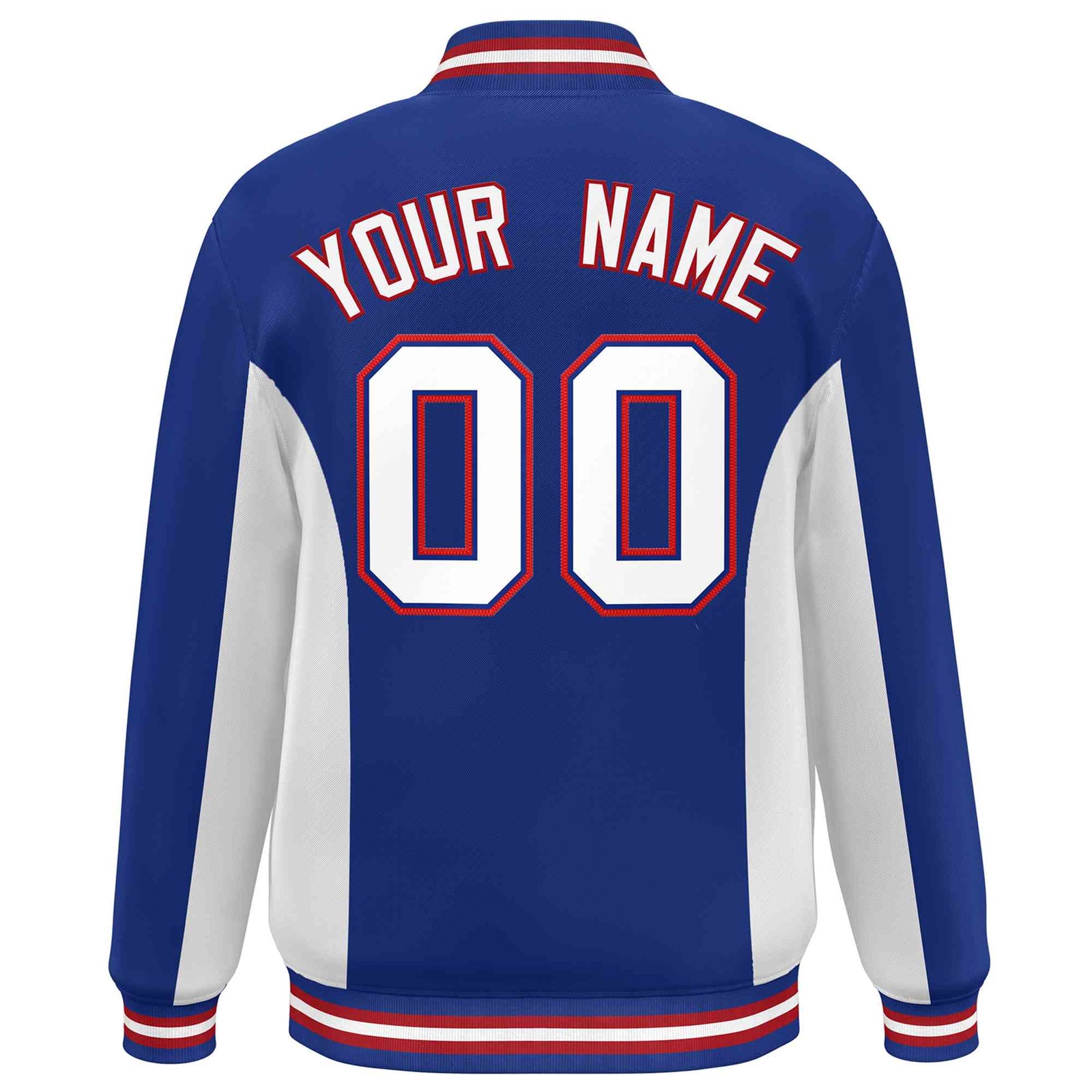 Custom Royal White Varsity Full-Snap Color Block Letterman Baseball Jacket