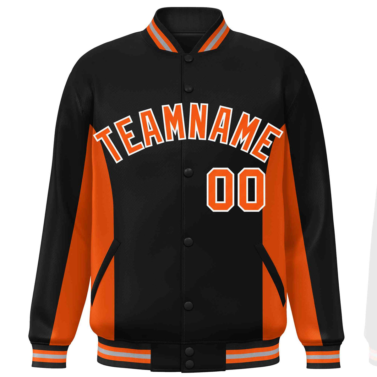 Custom Black Orange Varsity Full-Snap Color Block Letterman Baseball Jacket