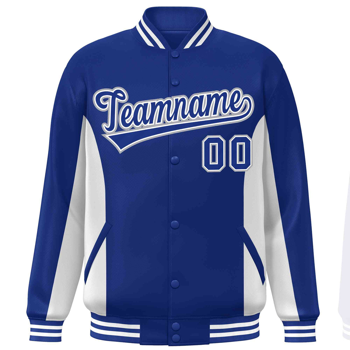 Custom Royal White Varsity Full-Snap Color Block Letterman Baseball Jacket