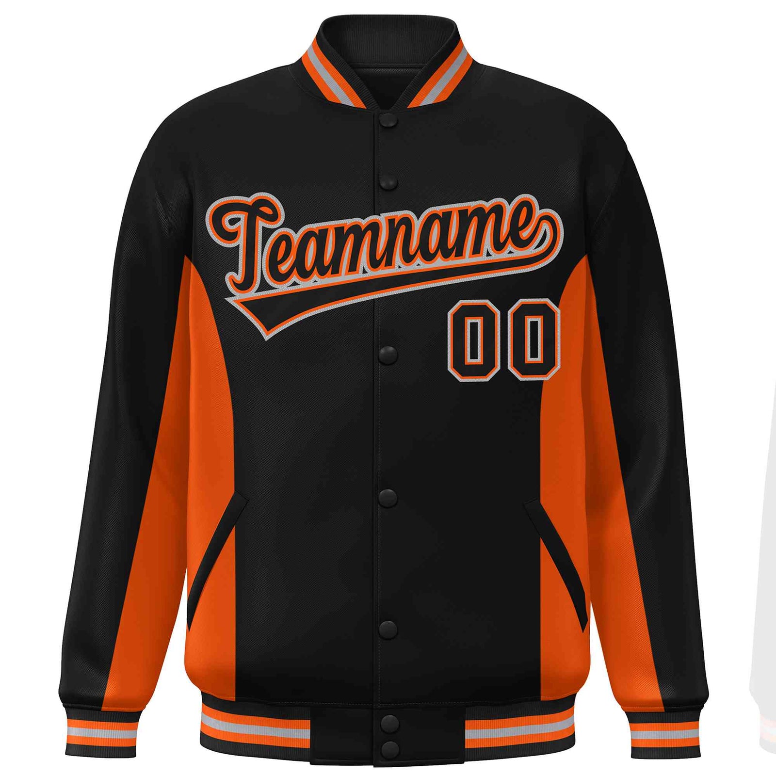 Custom Black Orange Varsity Full-Snap Color Block Letterman Baseball Jacket