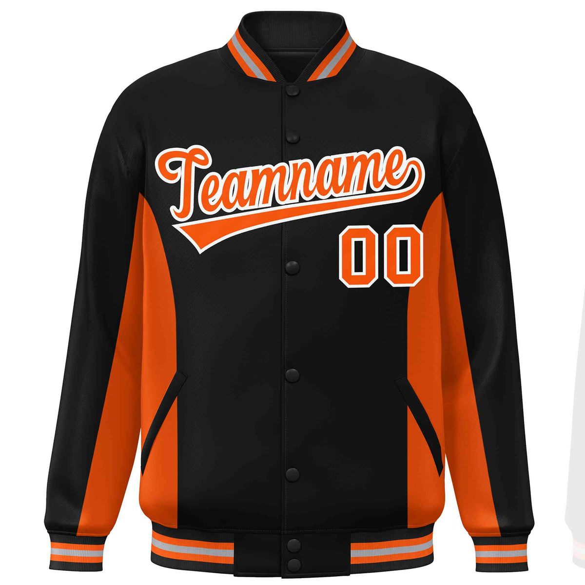 Custom Black Orange Varsity Full-Snap Color Block Letterman Baseball Jacket