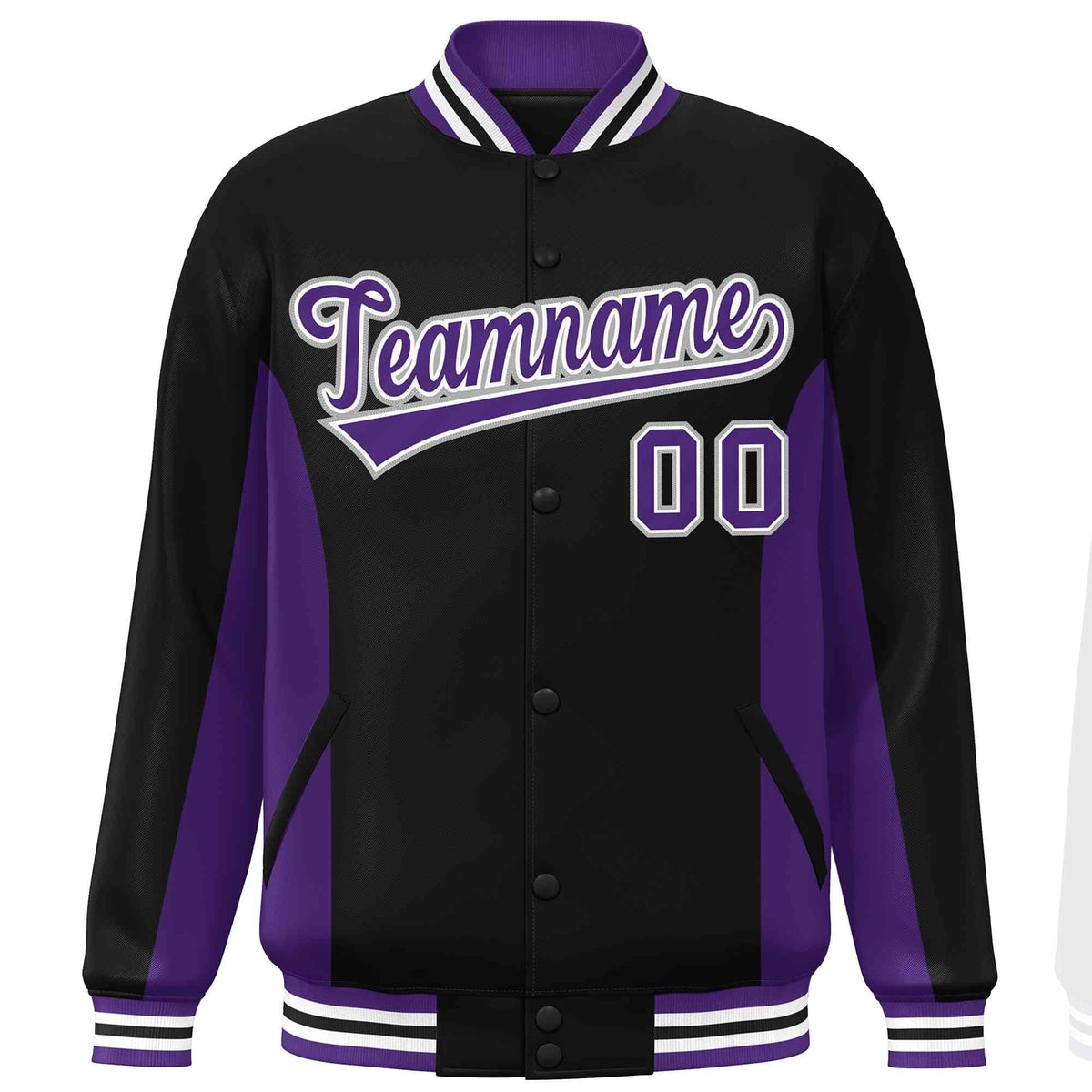 Custom Black Purple Varsity Full-Snap Color Block Letterman Baseball Jacket