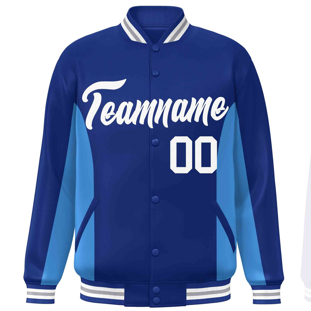 Custom Royal Powder Blue-White Varsity Full-Snap Color Block Letterman Baseball Jacket