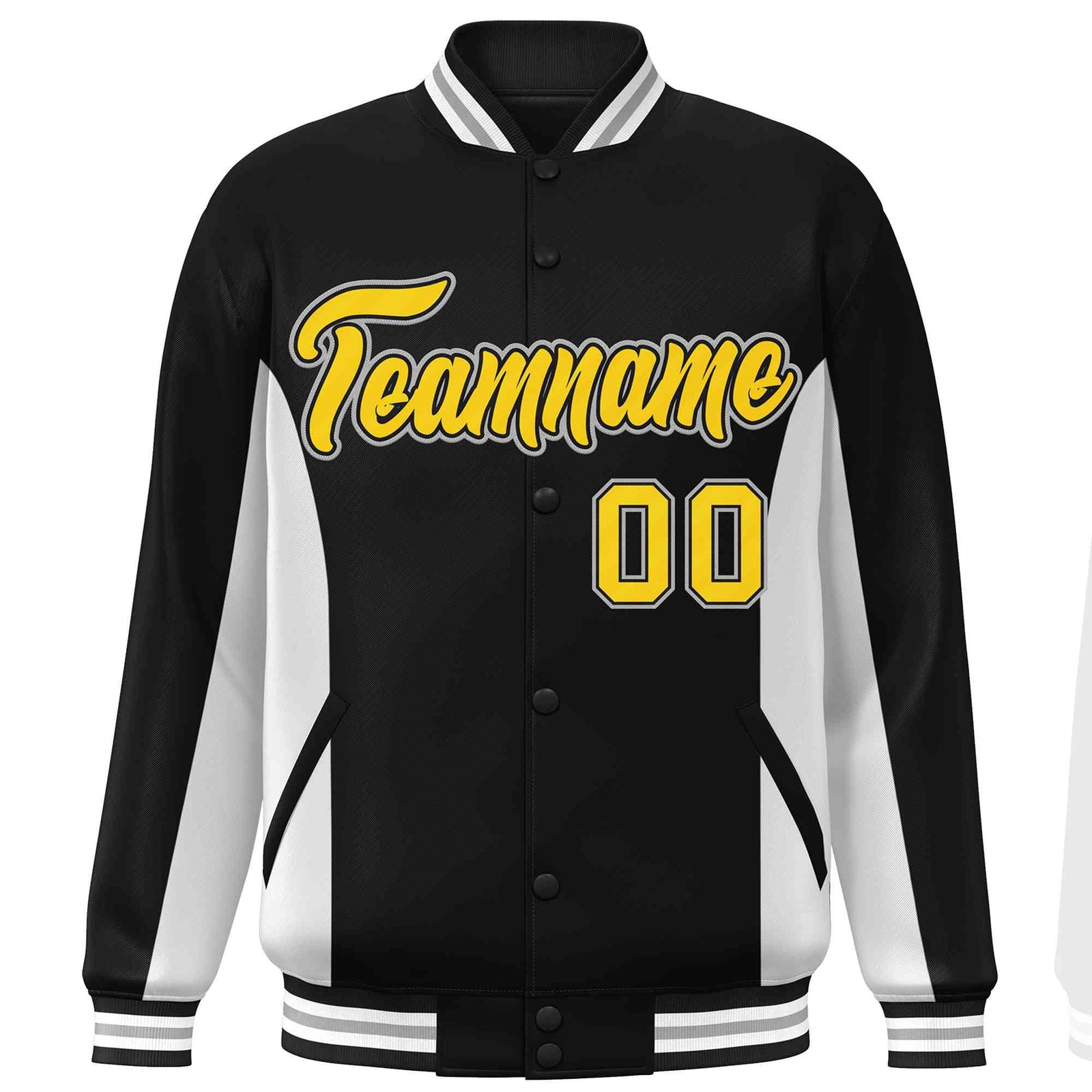 Custom Black White-Gold Varsity Full-Snap Color Block Letterman Baseball Jacket