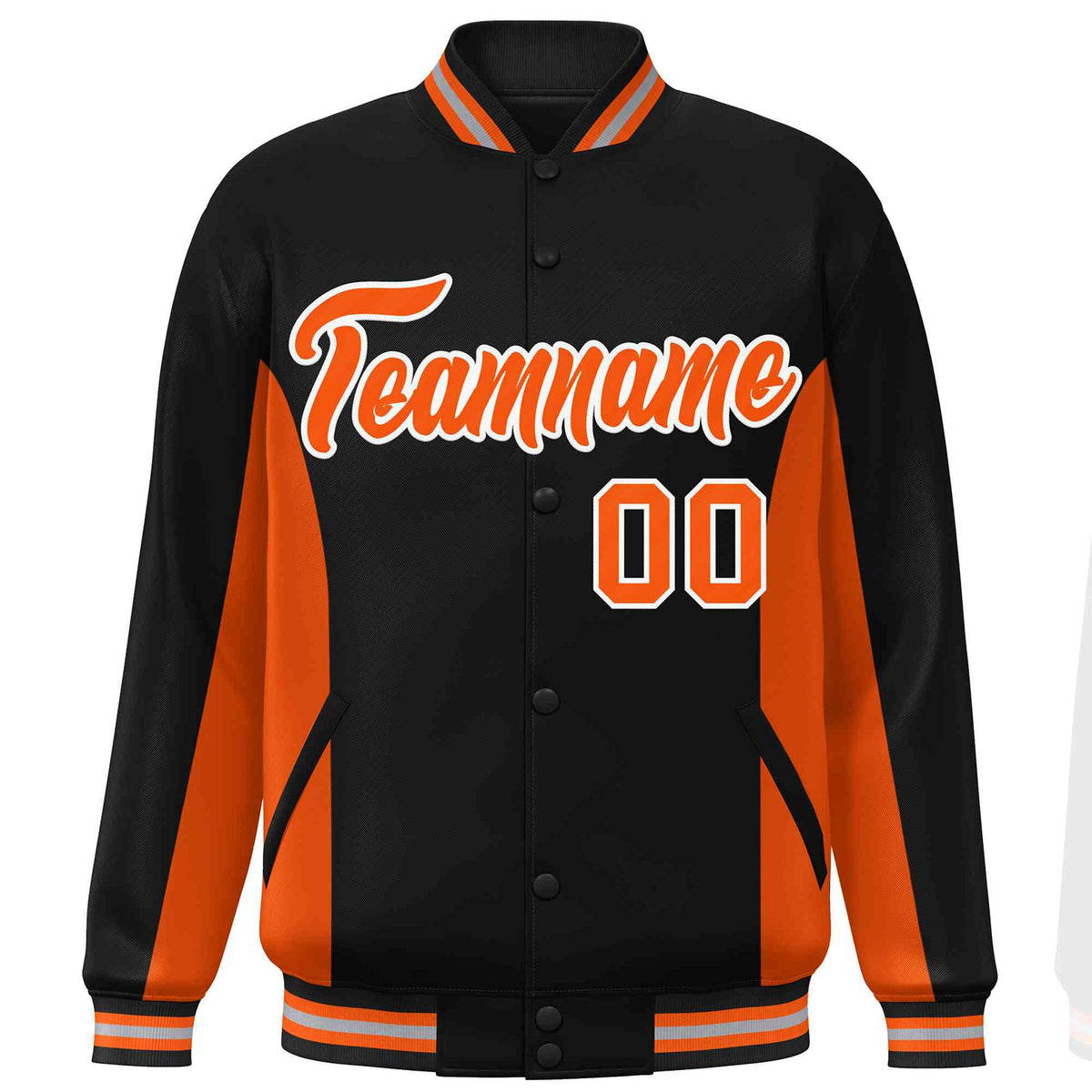 Custom Black Orange Varsity Full-Snap Color Block Letterman Baseball Jacket