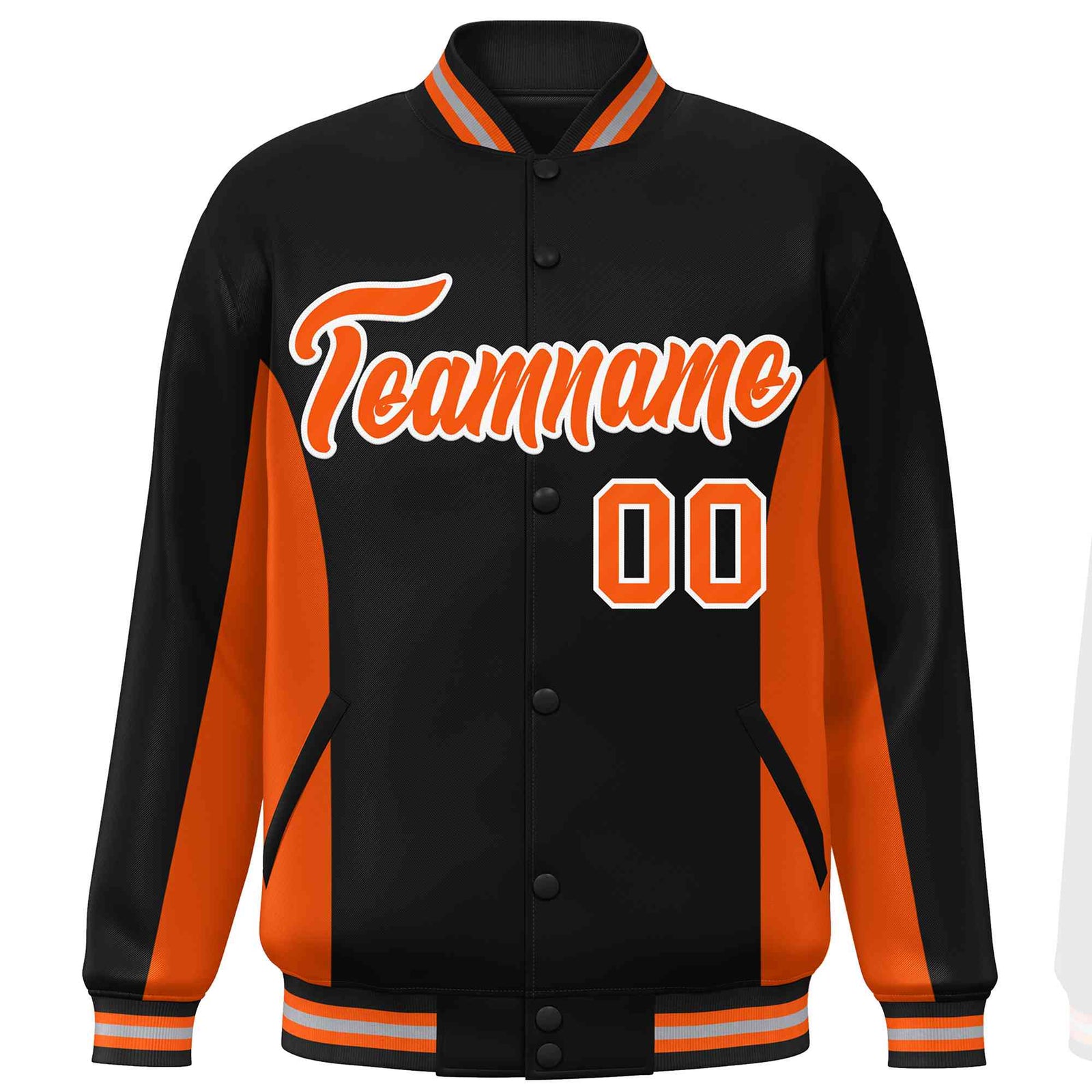 Custom Black Orange Varsity Full-Snap Color Block Letterman Baseball Jacket