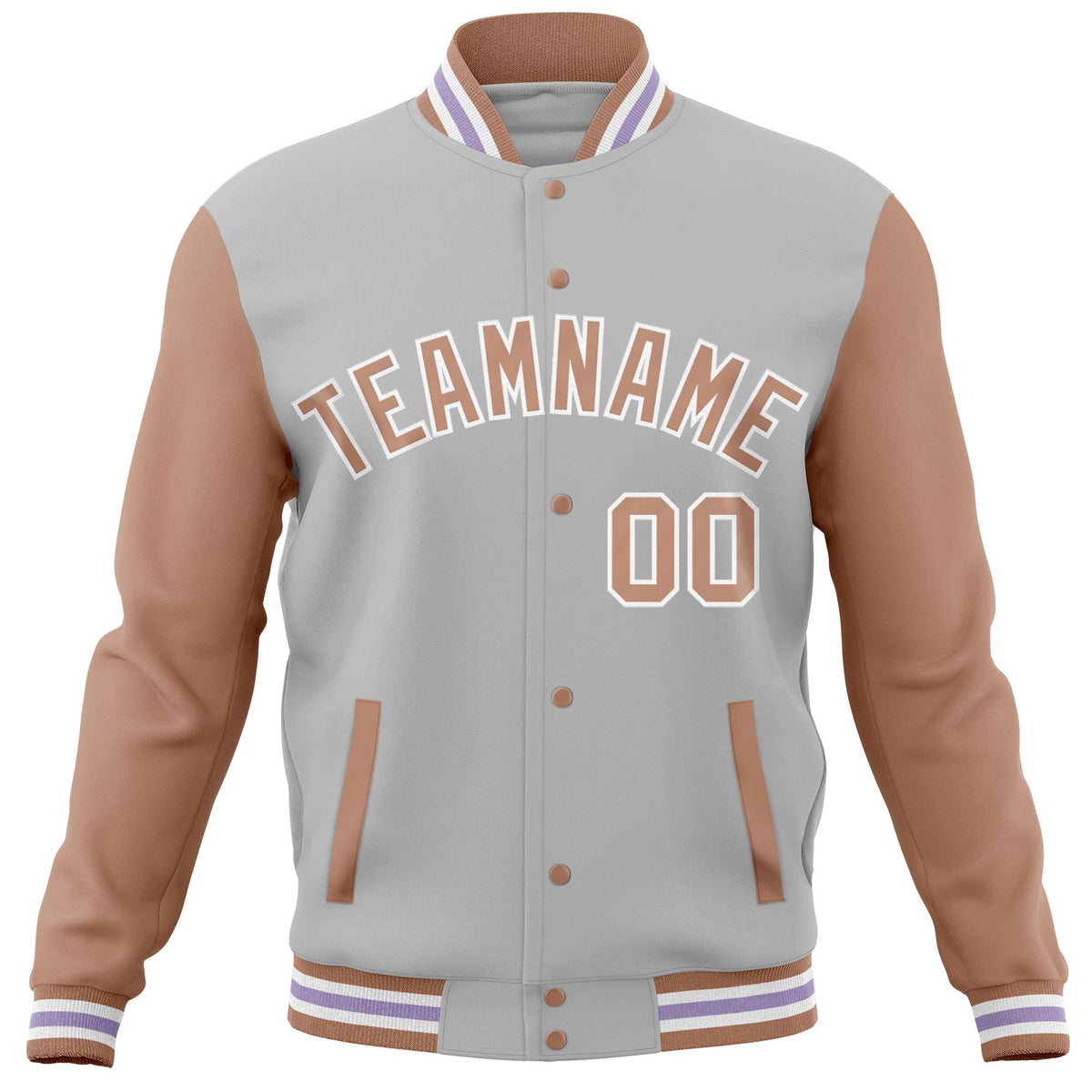 Custom Gray Brown Varsity Full-Snap Raglan Sleeves Letterman Baseball Jacket