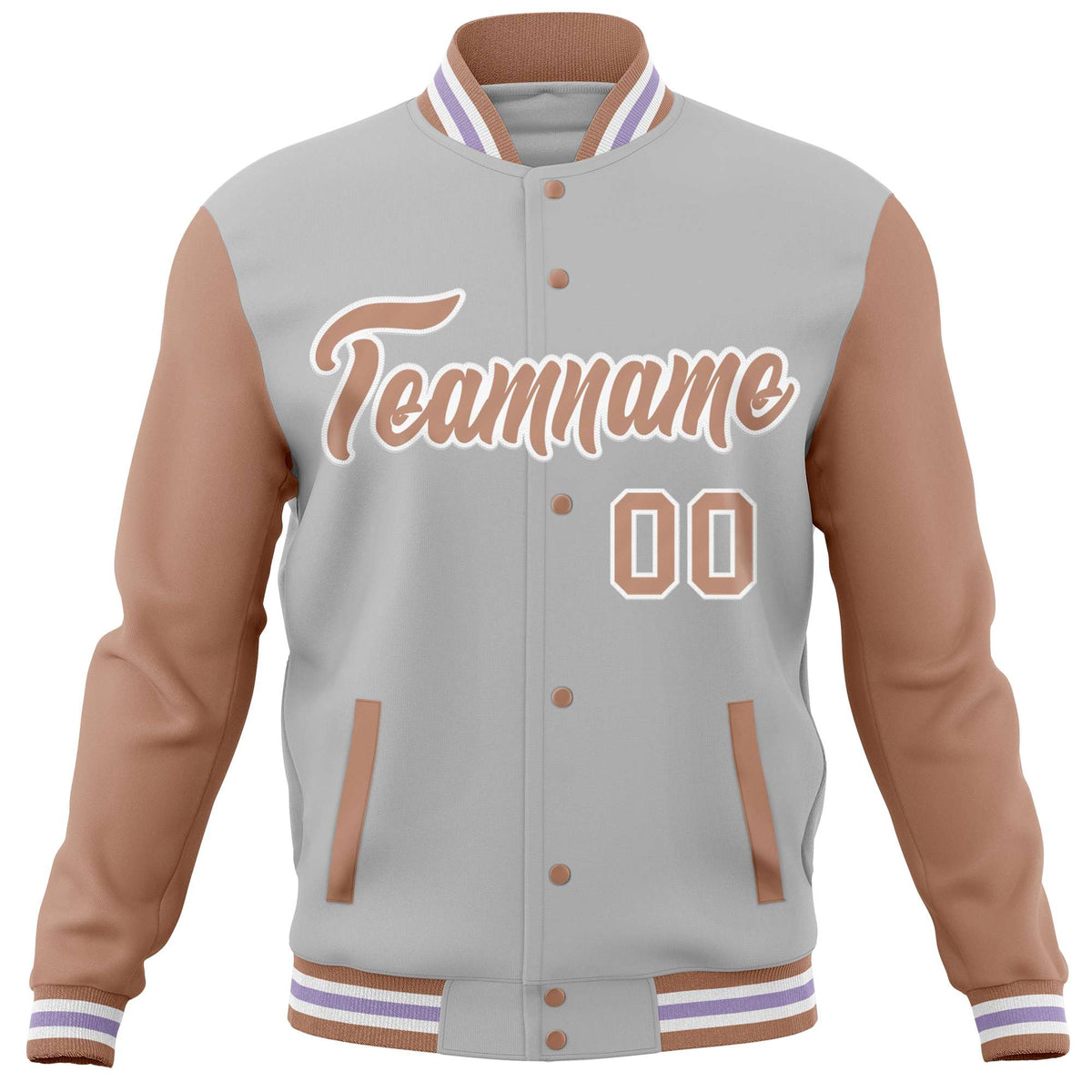 Custom Gray Brown Varsity Full-Snap Raglan Sleeves Letterman Baseball Jacket