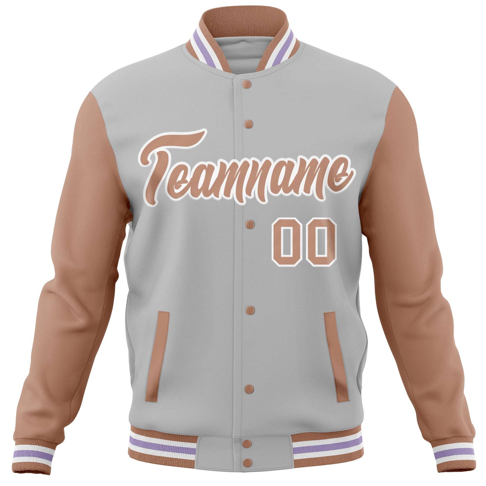 Custom Gray Brown Varsity Full-Snap Raglan Sleeves Letterman Baseball Jacket