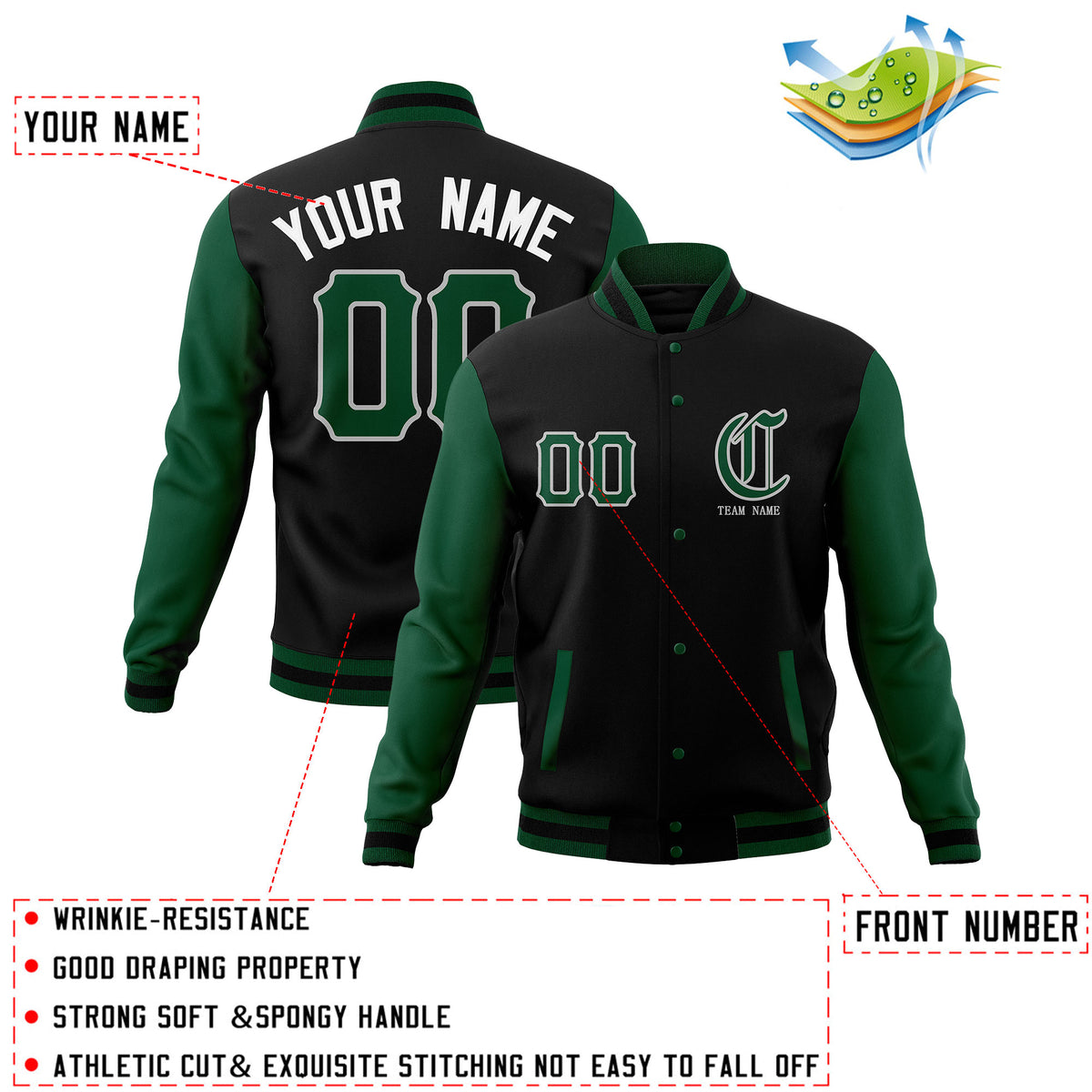Custom Full-Snap Varsity Bomber Baseball Jackets Stitched Name Number