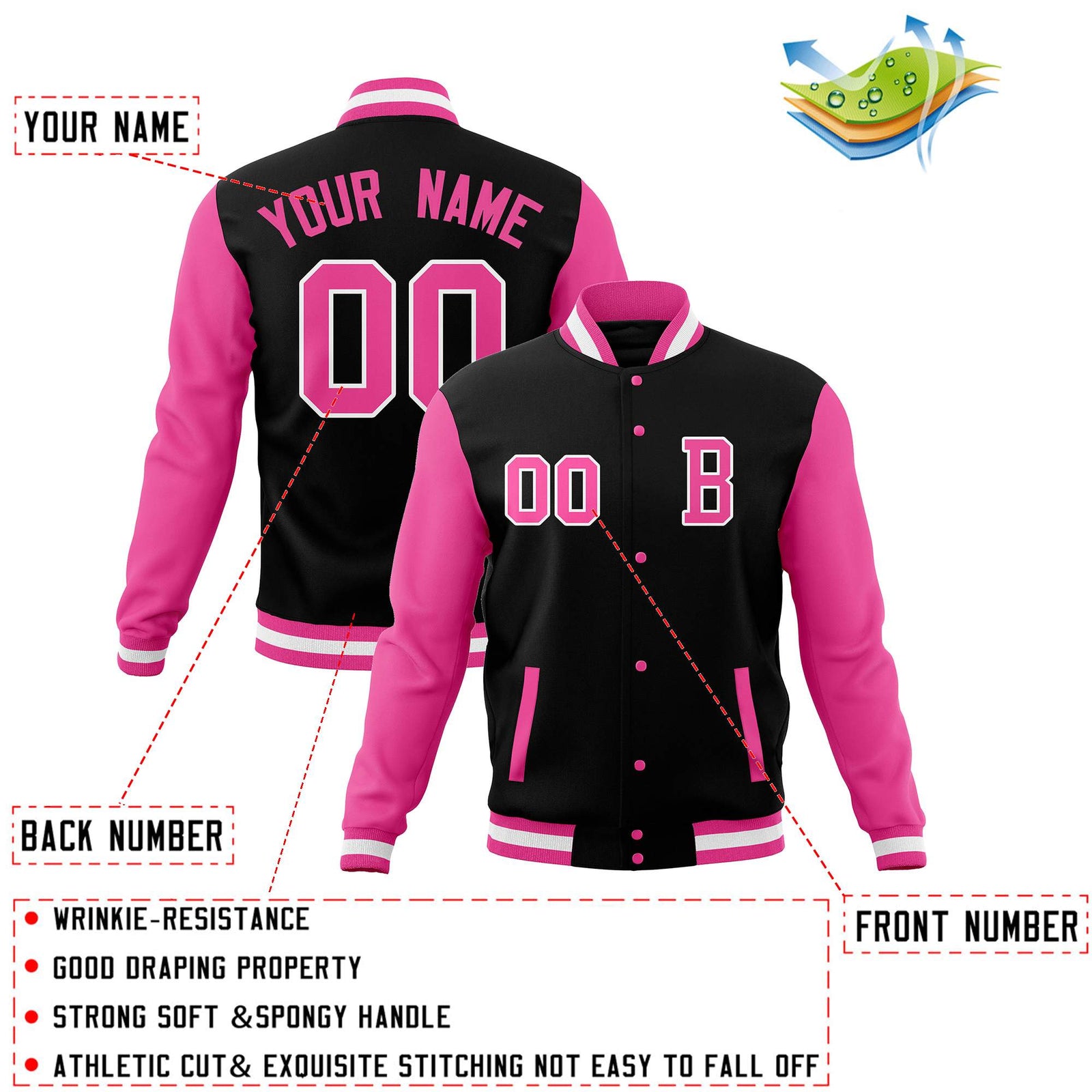 Custom Varsity Letterman Jacket Personalized Full-Snap Stitched Baseball Coats