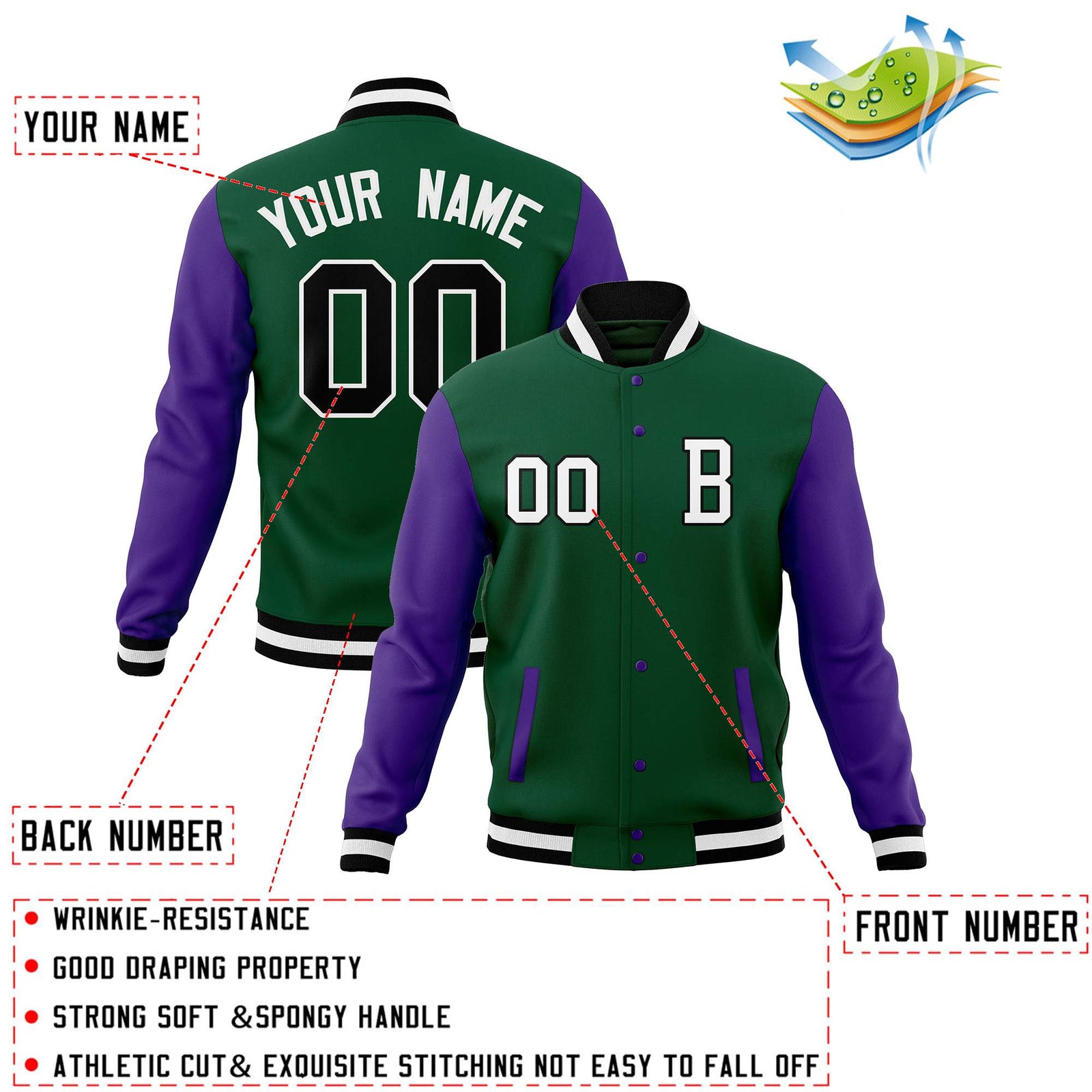 Custom Varsity Letterman Jacket Personalized Full-Snap Stitched Baseball Coats