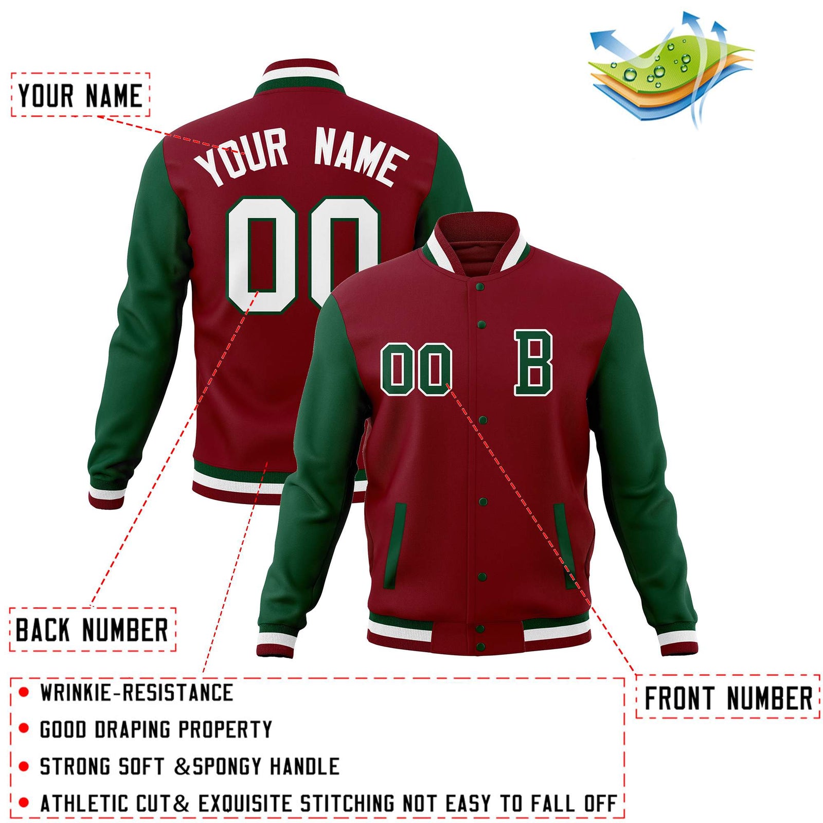 Custom Varsity Letterman Jacket Personalized Full-Snap Stitched Baseball Coats