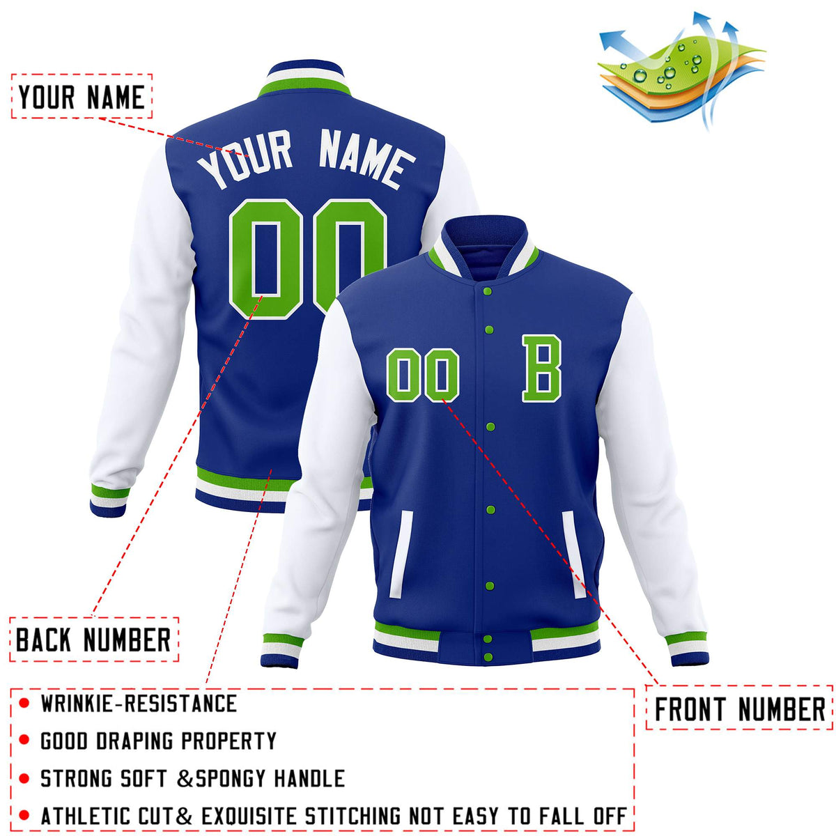 Custom Varsity Letterman Jacket Personalized Full-Snap Stitched Baseball Coats