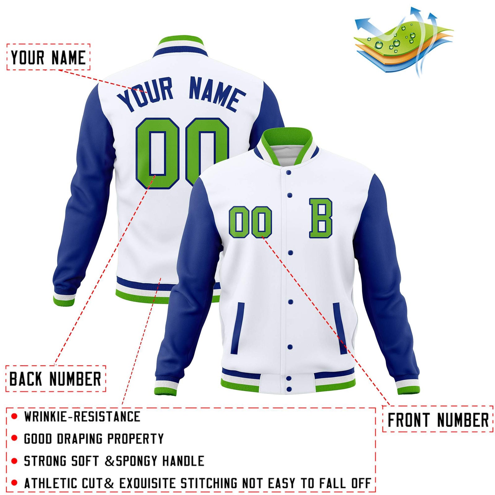 Custom Varsity Letterman Jacket Personalized Full-Snap Stitched Baseball Coats