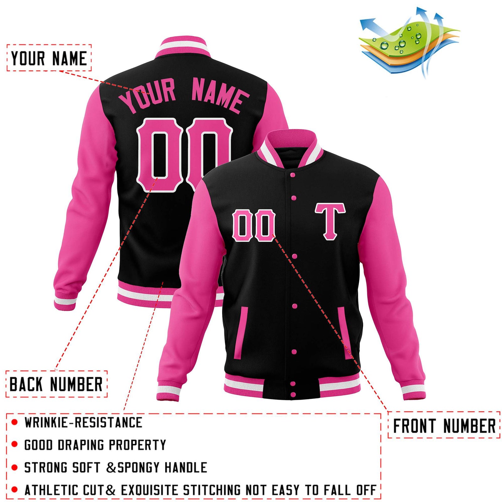 Custom Adult Full-Snap Baseball Varsity Letterman Jackets Cotton Blend Coats