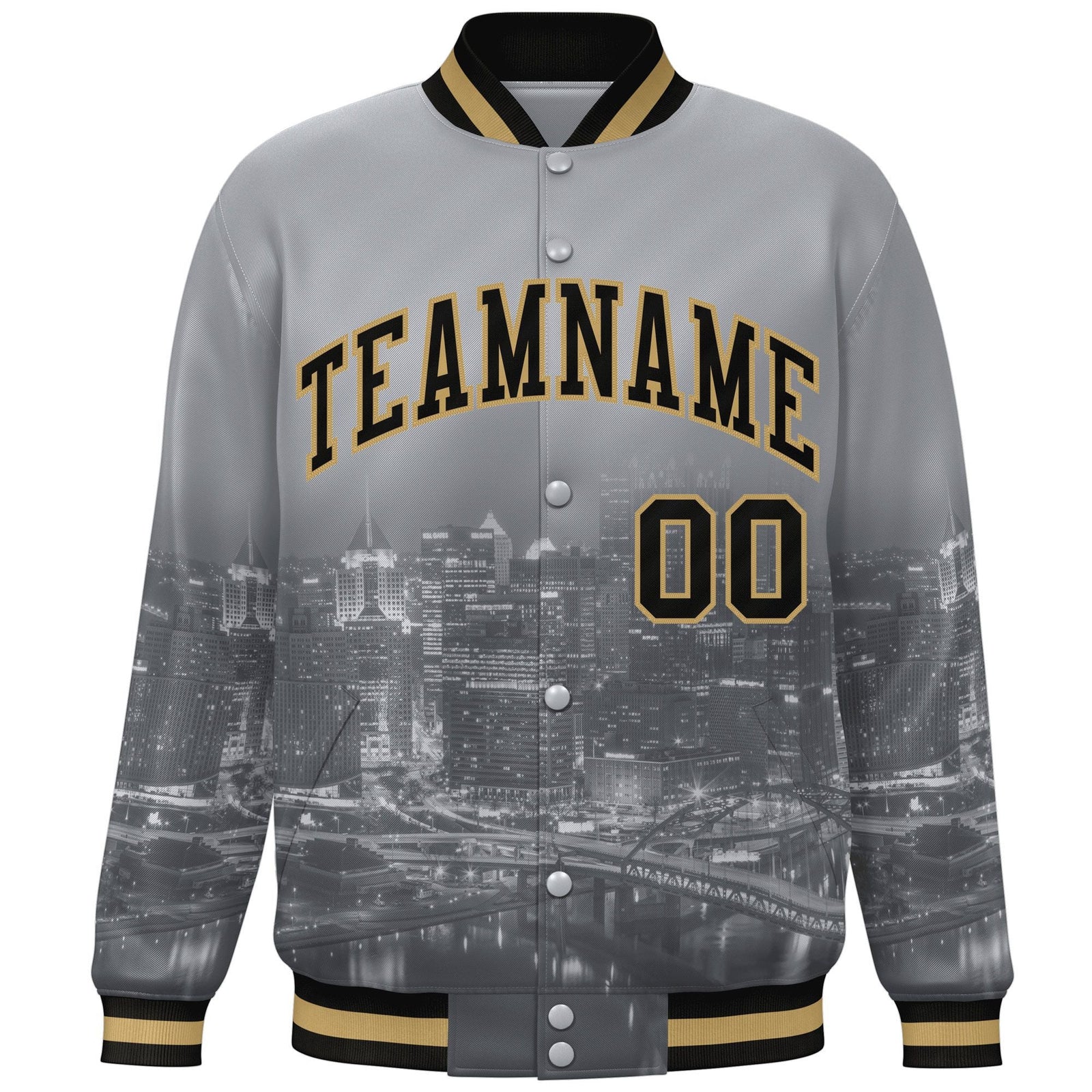 Custom Gray Black-Old Gold Pittsburgh City Connect Track Varsity Full-Snap Jacket