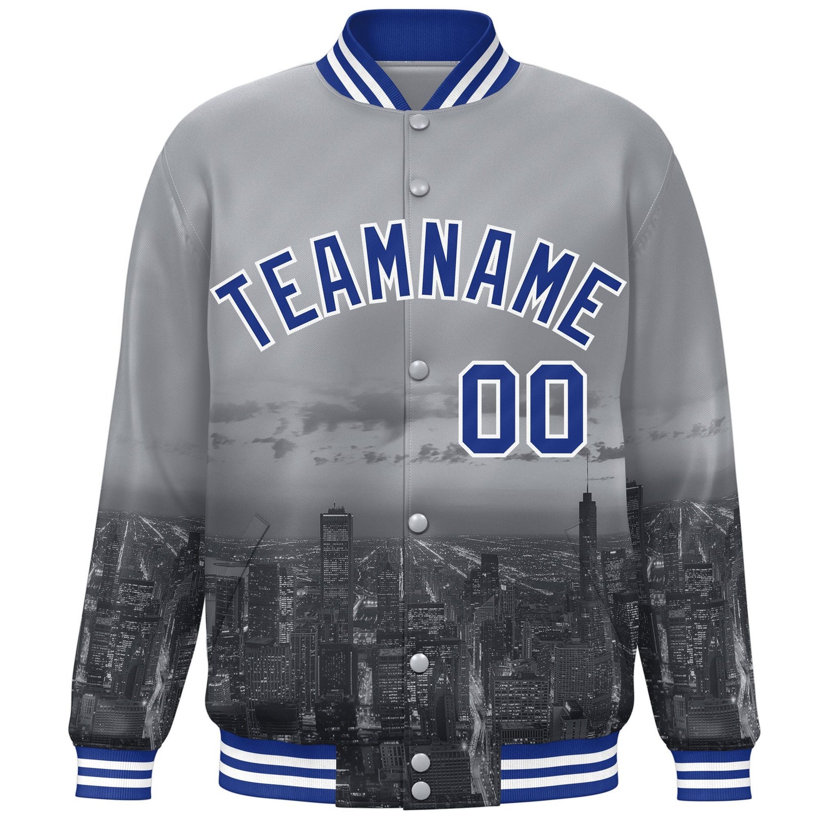 Custom Gray Royal-White Chicago City Connect Track Varsity Full-Snap Jacket