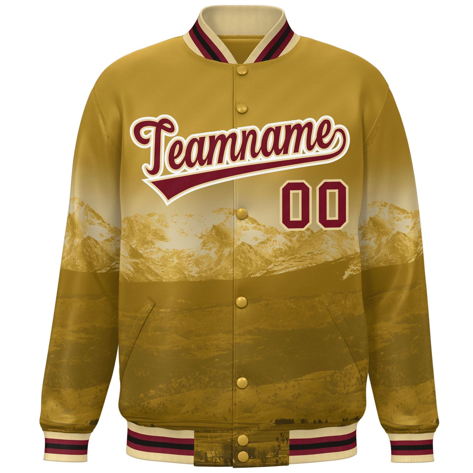 Custom Old Gold Crimson-White Denver City Connect Track Varsity Full-Snap Jacket