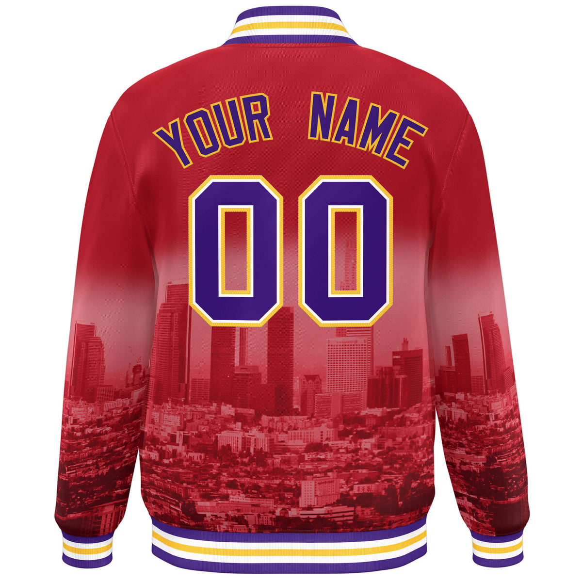 Custom Red Purple-Yellow Los Angeles City Connect Track Varsity Full-Snap Jacket