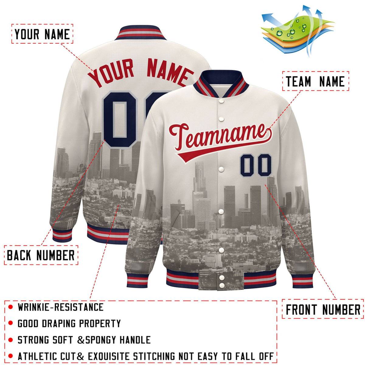 Custom Cream Red Los Angeles City Connect Track Varsity Full-Snap Jacket