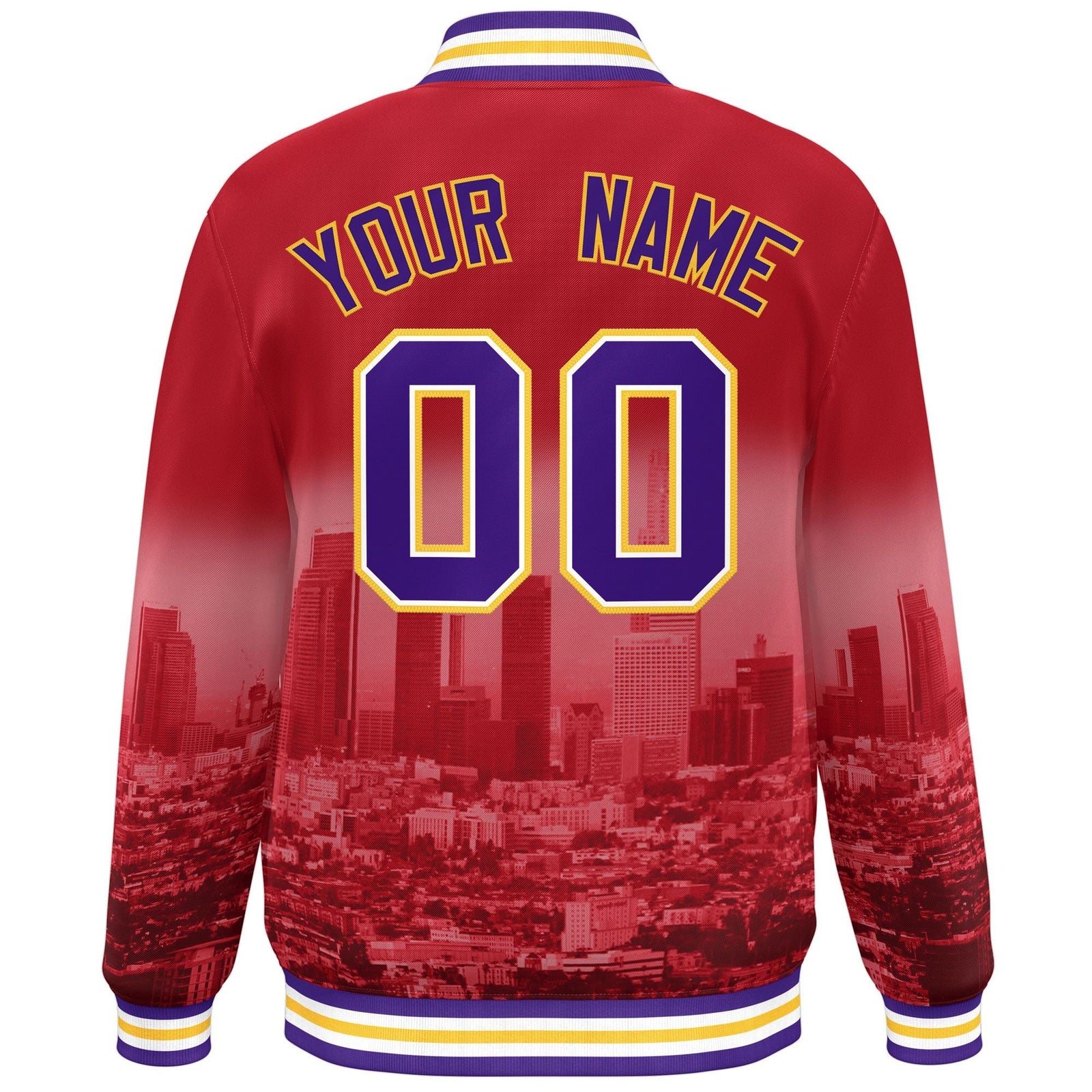 Custom Red Purple-Yellow Los Angeles City Connect Track Varsity Full-Snap Jacket