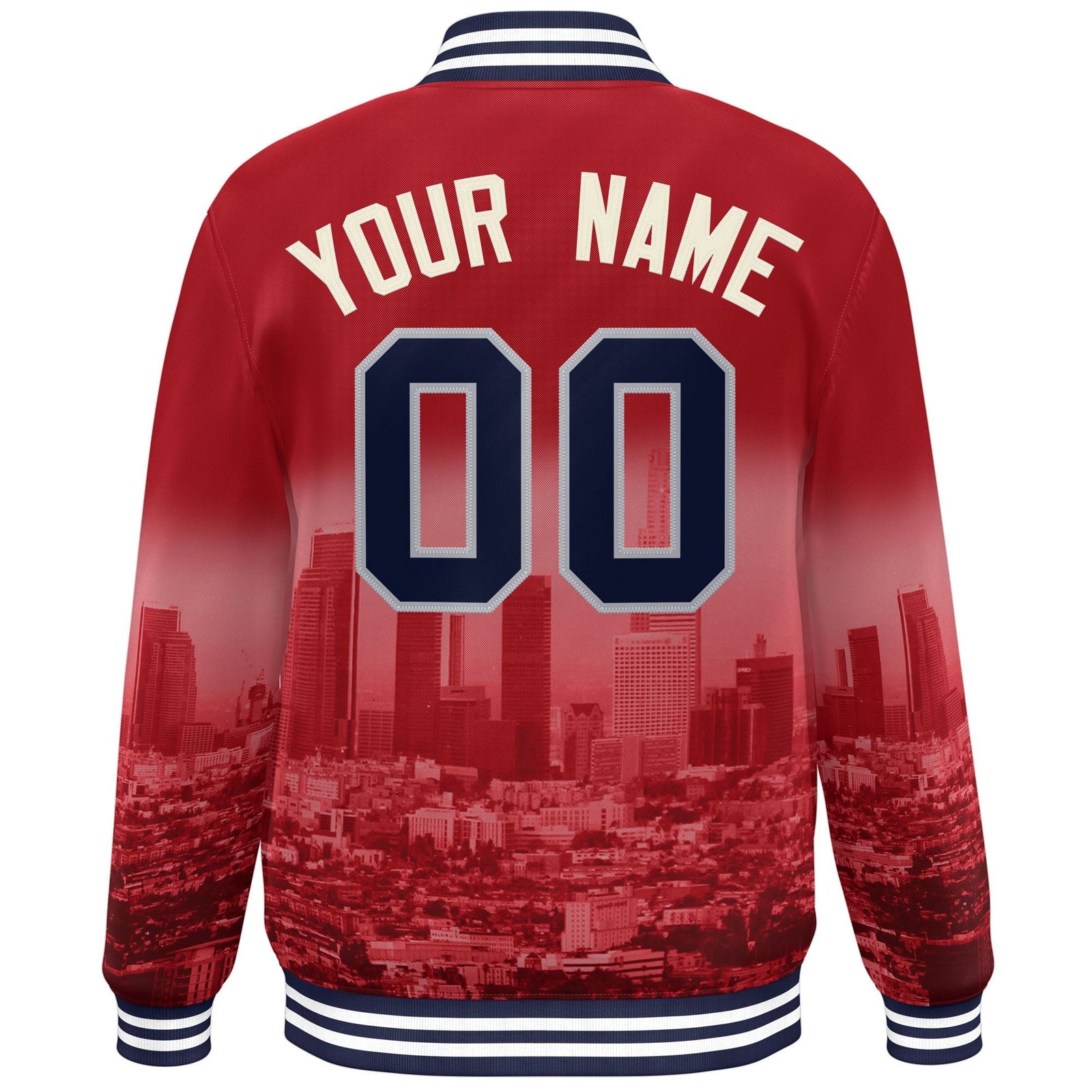 Custom Red Cream Los Angeles City Connect Track Varsity Full-Snap Jacket