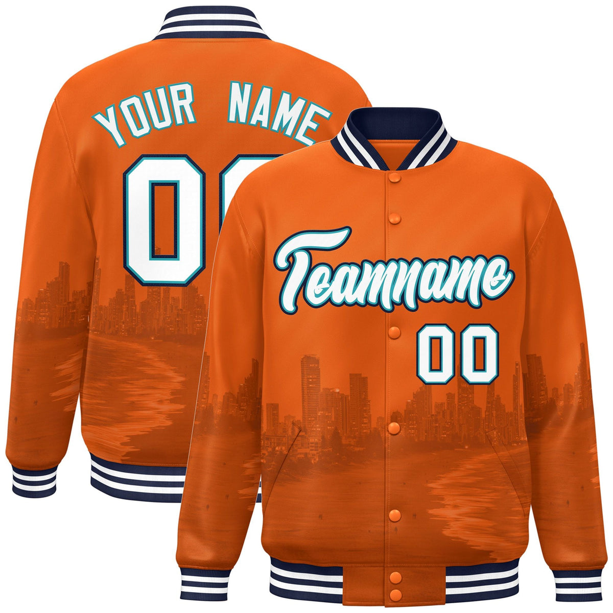 Custom Orange White-Navy Miami City Connect Track Varsity Full-Snap Jacket