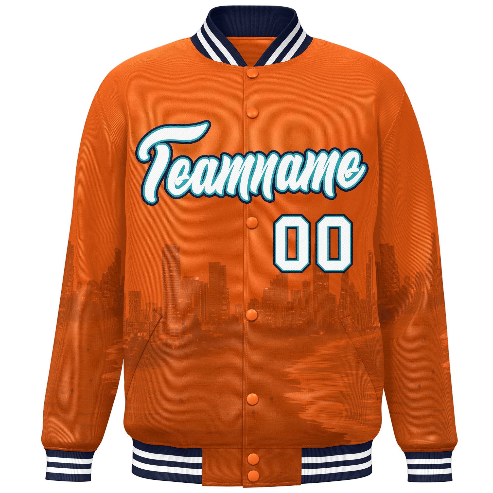 Custom Orange White-Navy Miami City Connect Track Varsity Full-Snap Jacket