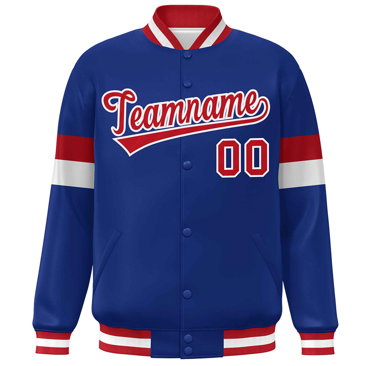 Custom Royal Red-White Color Block Bomber Varsity Full-Snap Baseball Jacket