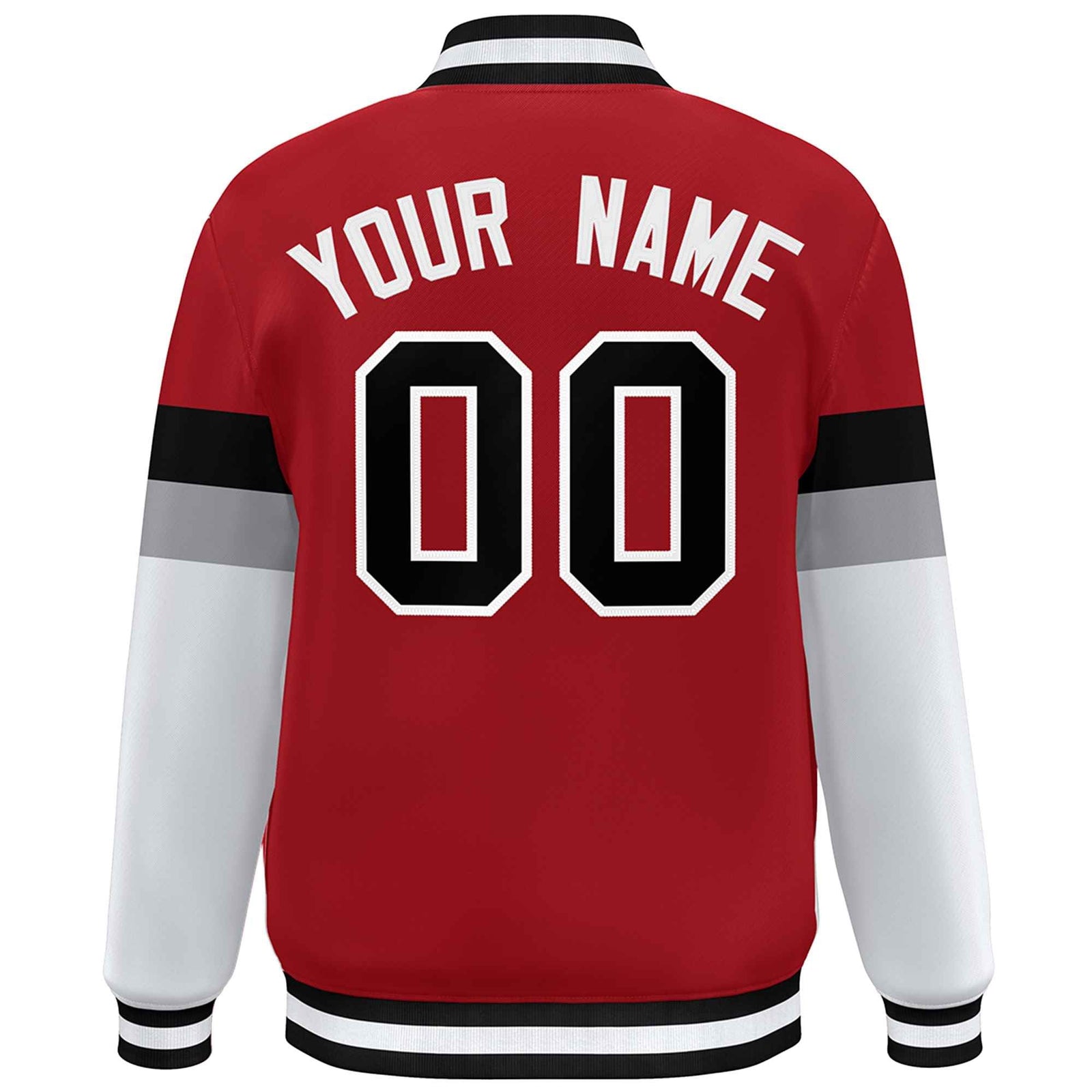 Custom Red Black-White Color Block Bomber Varsity Full-Snap Baseball Jacket