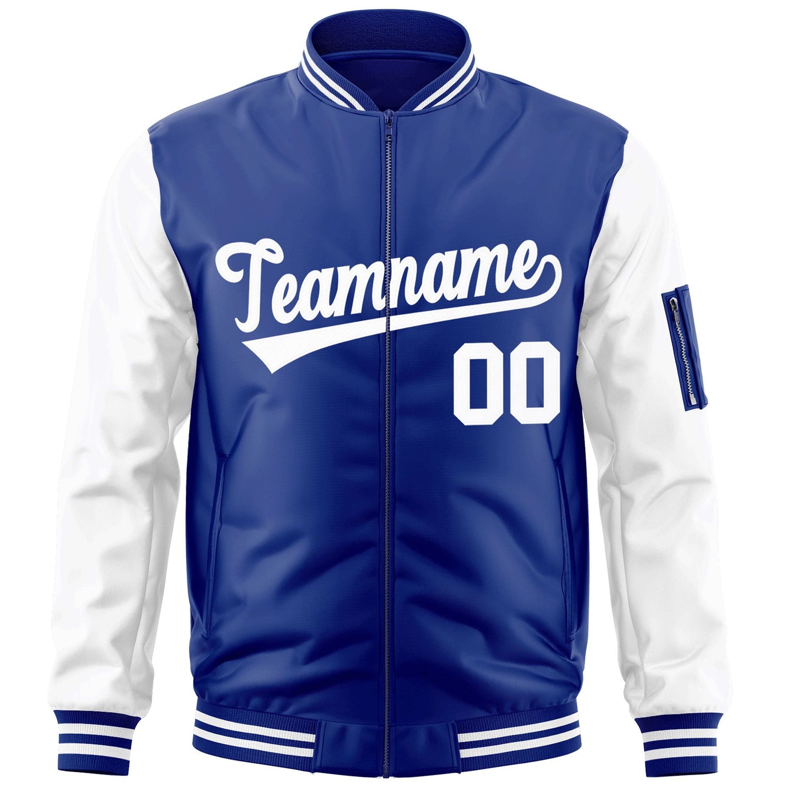 Custom Royal White Varsity Full-Zip Raglan Sleeves Letterman Bomber Jacket