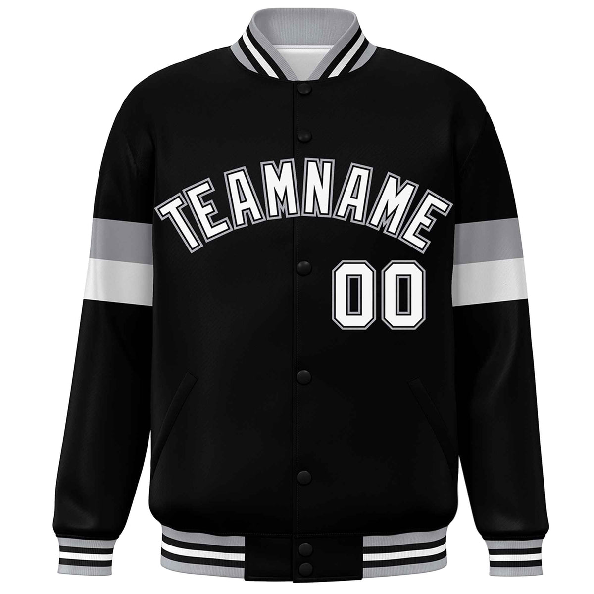Custom Black White-Gray Color Block Bomber Varsity Full-Snap Baseball Jacket