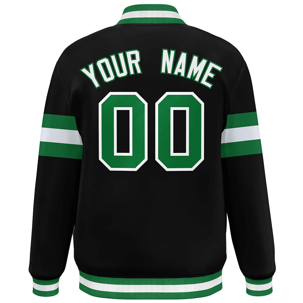 Custom Black Kelly Green-White Color Block Bomber Varsity Full-Snap Baseball Jacket