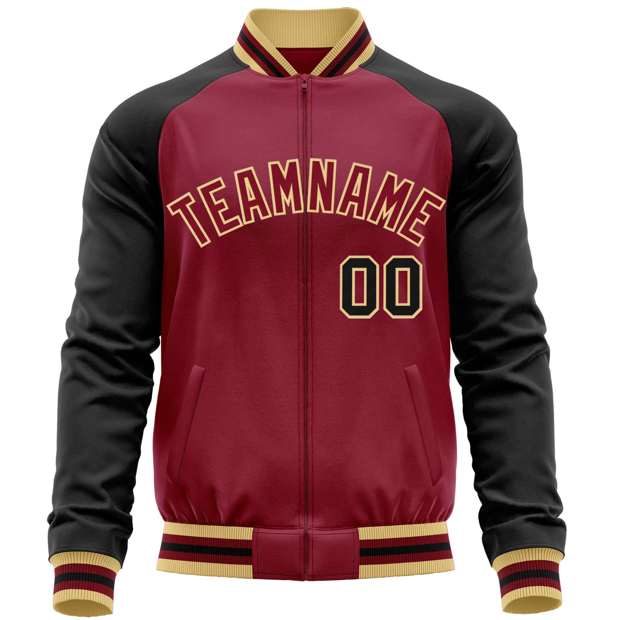 Custom Crimson Black Varsity Full-Zip Raglan Sleeves Letterman Baseball Jacket