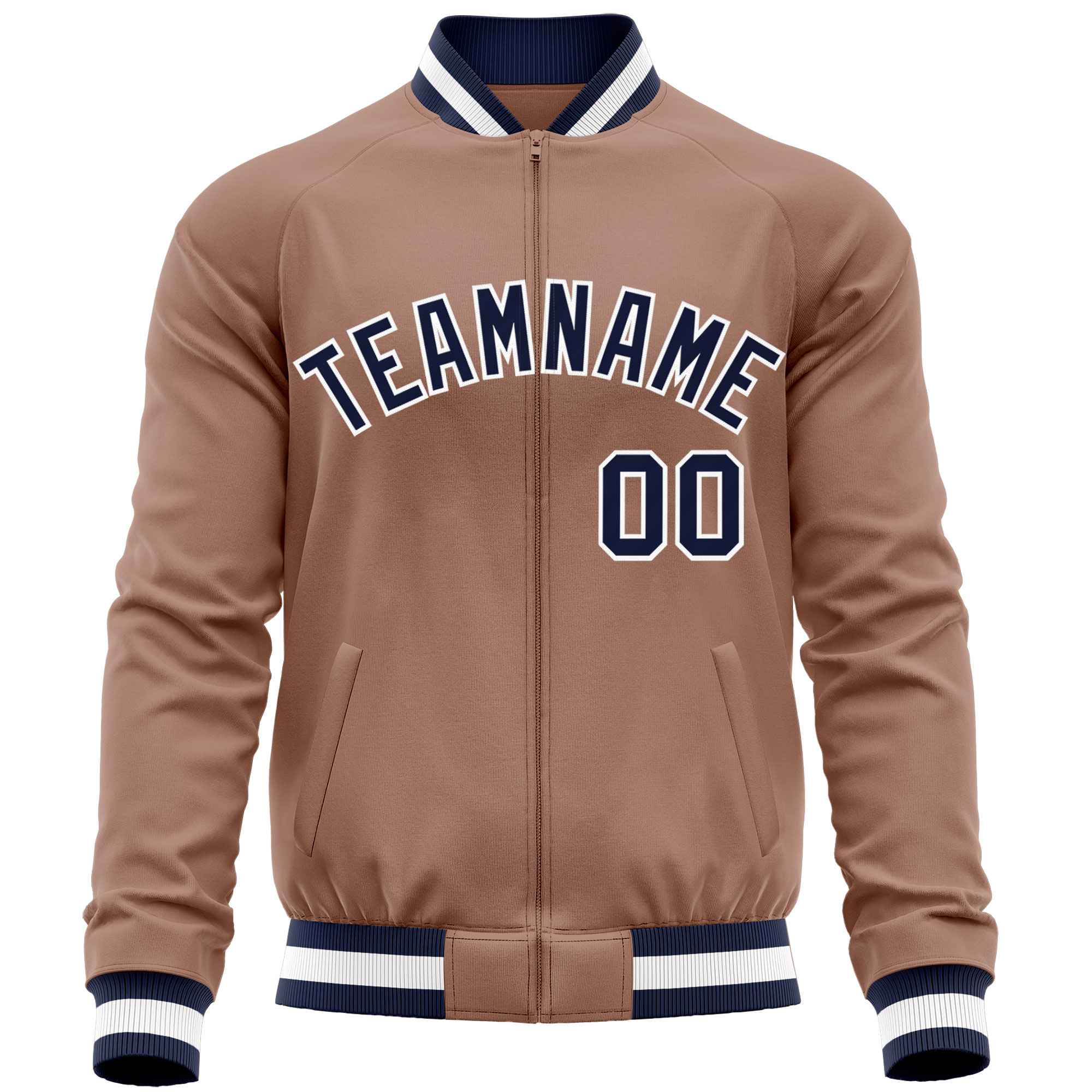 Custom Brown Navy Varsity Full-Zip Classic Style Letterman Baseball Jacket